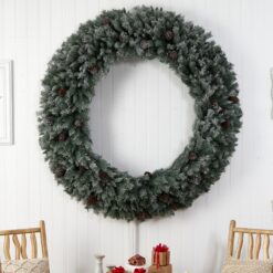 Nearly Natural 72-in Flocked Pre-lit Indoor Green Pine Artificial Christmas Wreath