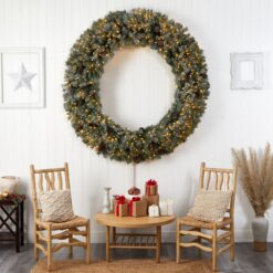 Nearly Natural 72-in Flocked Pre-lit Indoor Green Pine Artificial Christmas Wreath