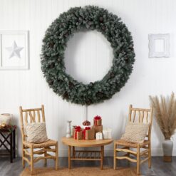 Nearly Natural 72-in Flocked Pre-lit Indoor Green Pine Artificial Christmas Wreath
