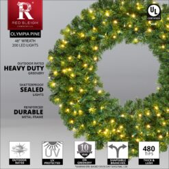 Red Sleigh 48-in Pre-lit Indoor/Outdoor Green Pine Artificial Christmas Wreath