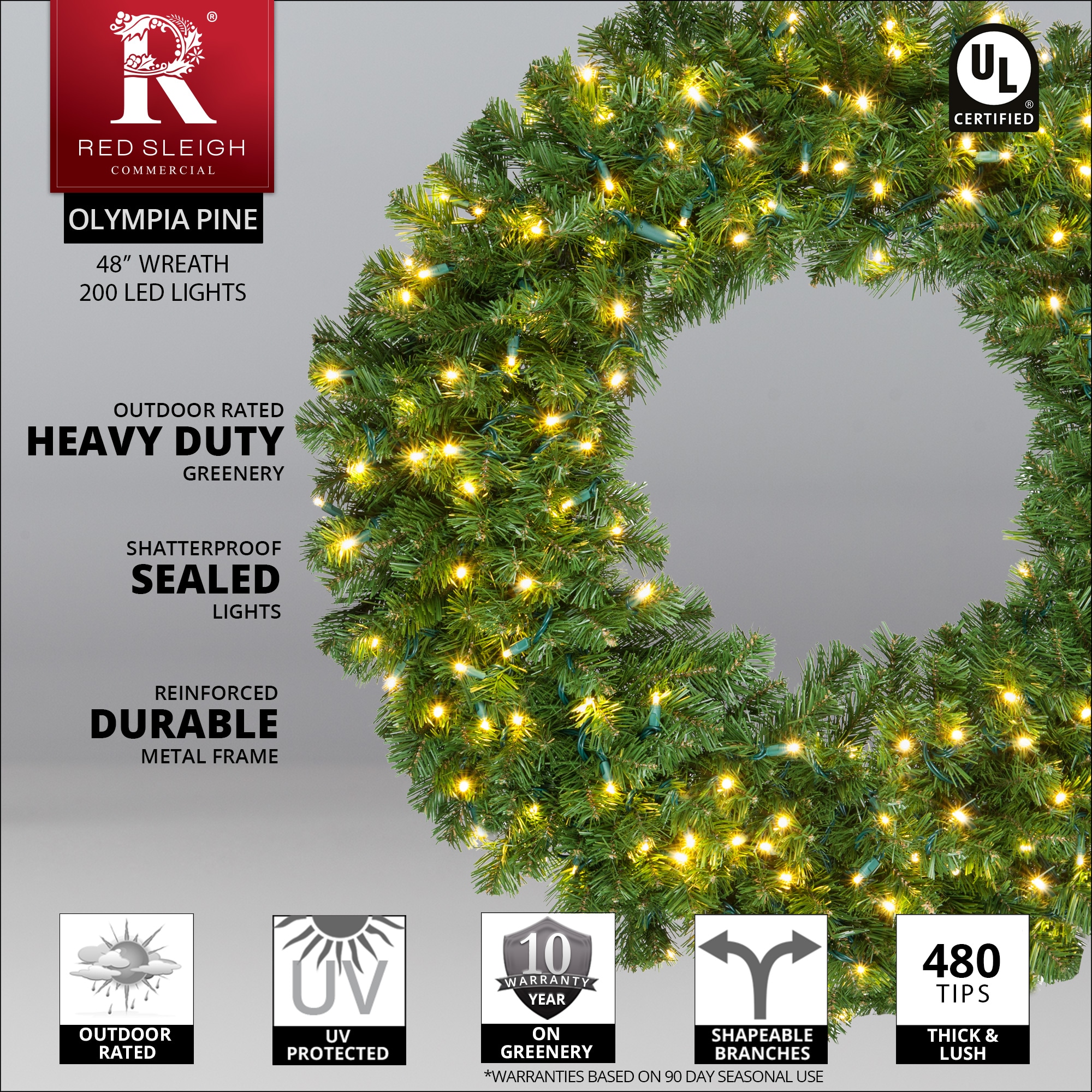 Red Sleigh 48-in Pre-lit Indoor/Outdoor Green Pine Artificial Christmas Wreath