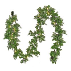 National Tree Company Indoor/Outdoor Pre-lit Electrical outlet 9-ft Cedar Artificial Garland with White LED Lights