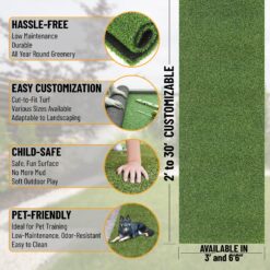 Ottomanson Artificial grass 7x24 Realistic Fake Grass Turf Carpet for Sports Patio Lawn 6.5-ft x 24-ft Artificial Grass