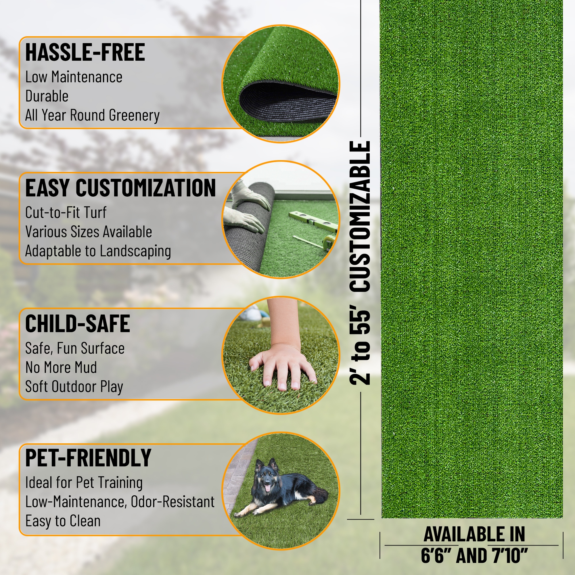 Ottomanson Artificial grass 7x47 Fake Grass Turf Rug For Patio Lawn Landscape 6.5-ft x 47-ft Artificial Grass