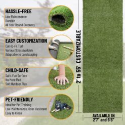 Ottomanson Artificial grass 7x44 Realistic Fake Grass Turf Rug For Patio Lawn Landscape 6.5-ft x 44-ft Artificial Grass