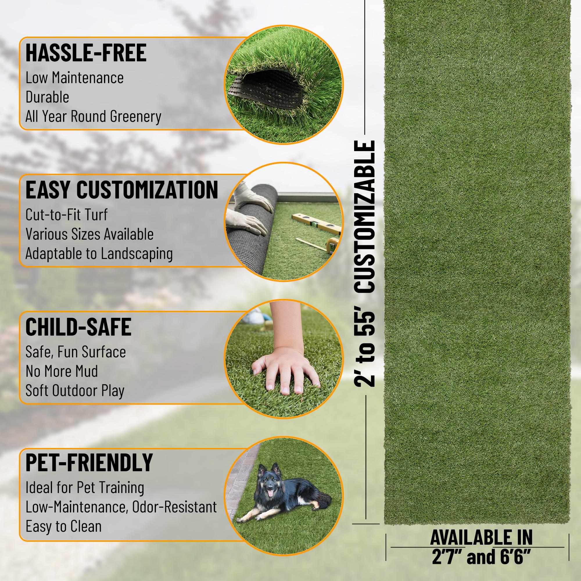 Ottomanson Artificial grass 7x44 Realistic Fake Grass Turf Rug For Patio Lawn Landscape 6.5-ft x 44-ft Artificial Grass