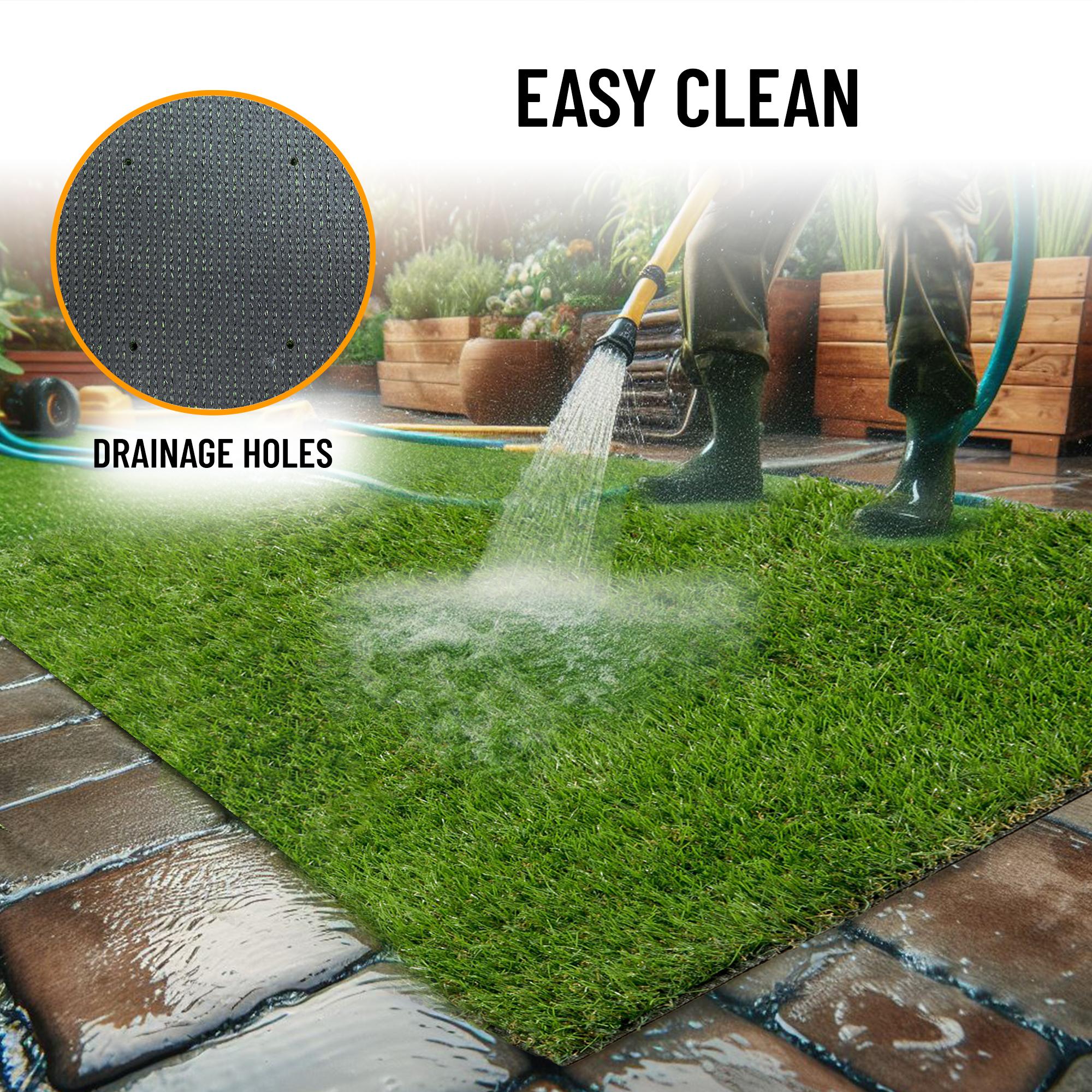 Ottomanson Artificial grass 7x44 Realistic Fake Grass Turf Rug For Patio Lawn Landscape 6.5-ft x 44-ft Artificial Grass