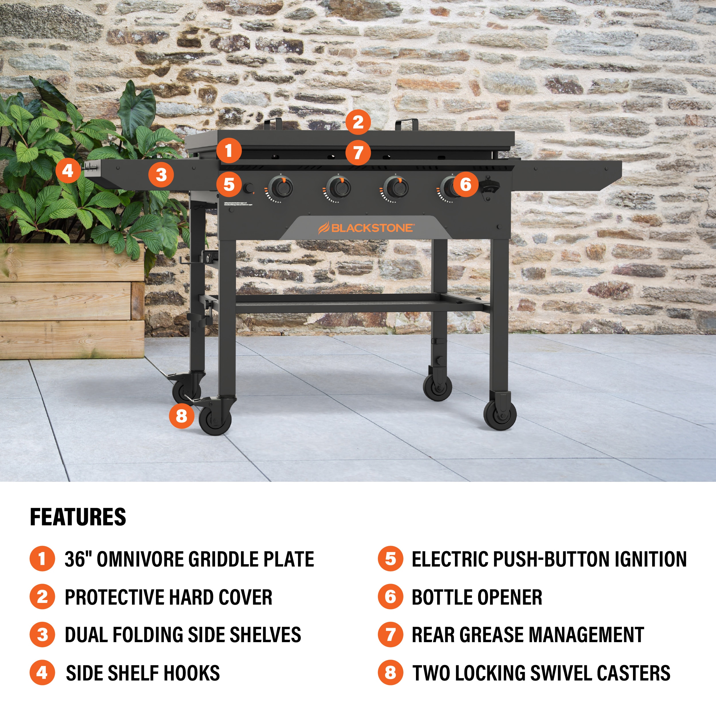 Blackstone 36" Culinary Omnivore Griddle with Hard Cover 4 -Burner Liquid propane Flat Top Grill