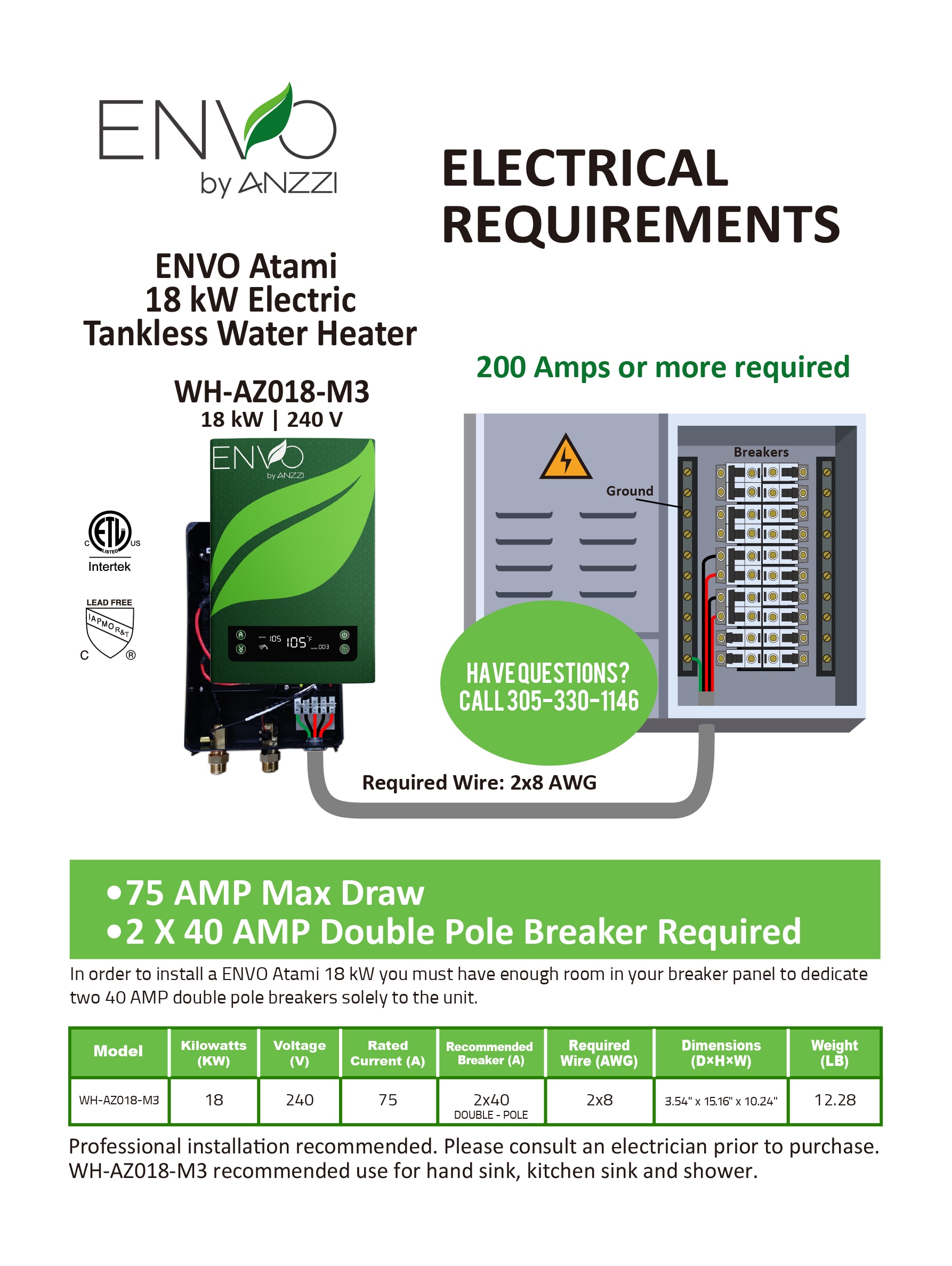 ANZZI ENVO 240-Volt 18-kW-kW 3.5-GPM Point Of Use Tankless Electric Water Heater