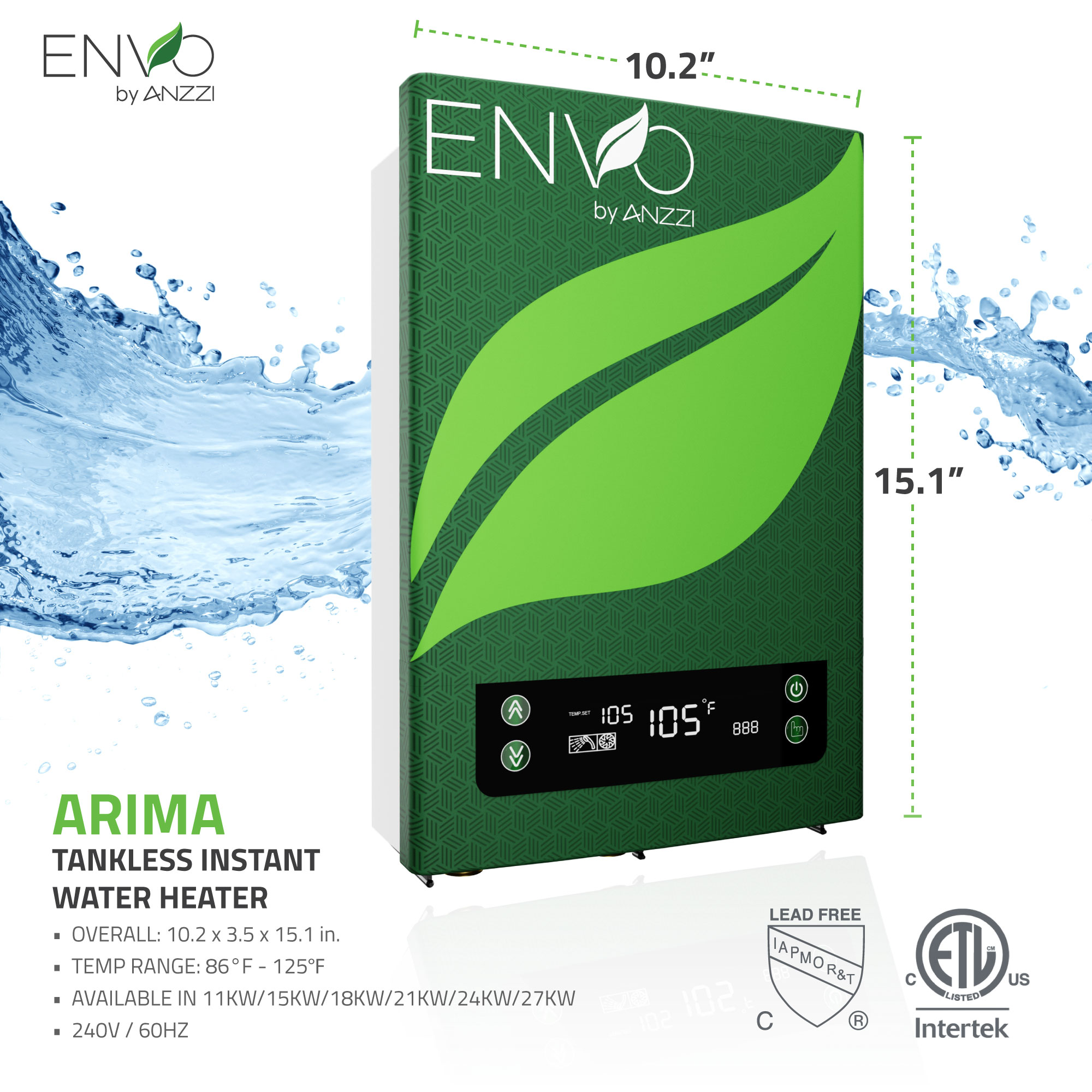 ANZZI ENVO 240-Volt 18-kW-kW 3.5-GPM Point Of Use Tankless Electric Water Heater