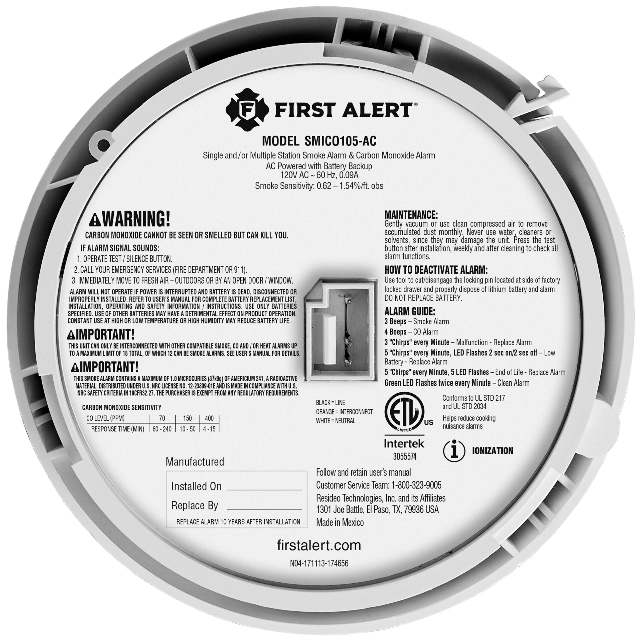 First Alert BRK 10-Year Battery, Hardwired (with Battery Backup) Smart Ionization Combination Smoke and Carbon Monoxide Detector 6 -Pack