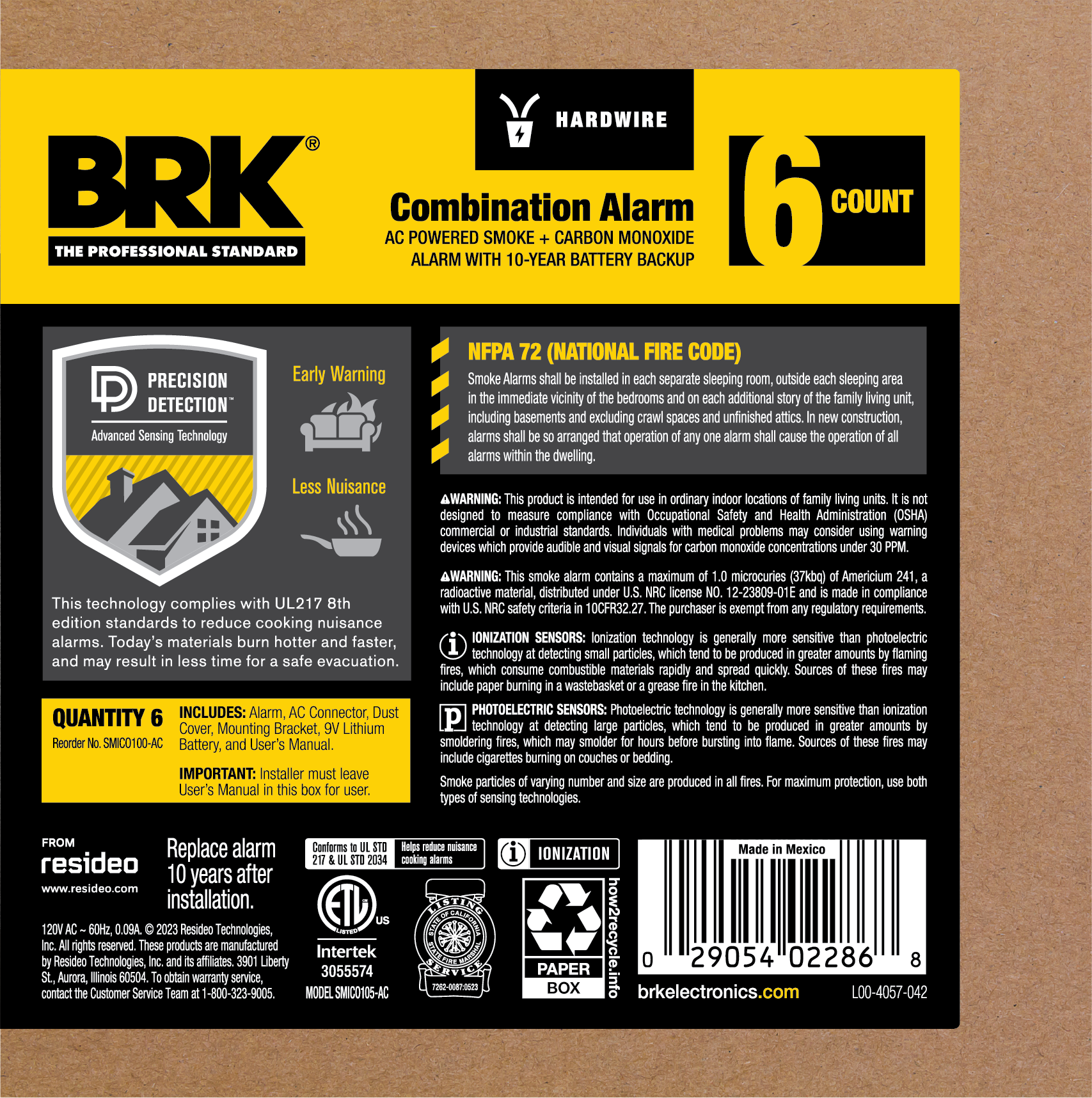 First Alert BRK 10-Year Battery, Hardwired (with Battery Backup) Smart Ionization Combination Smoke and Carbon Monoxide Detector 6 -Pack