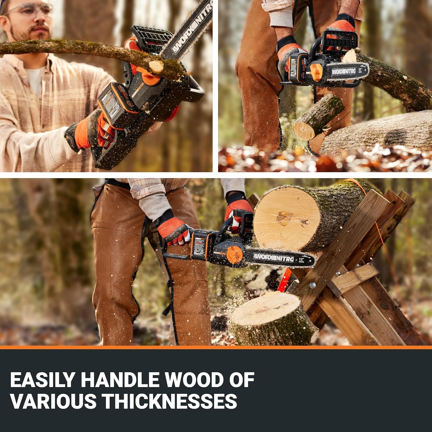 Worx Nitro 20V 12" Cordless Brushless Chainsaw 4.0 Ah Battery and Charger Included WG350