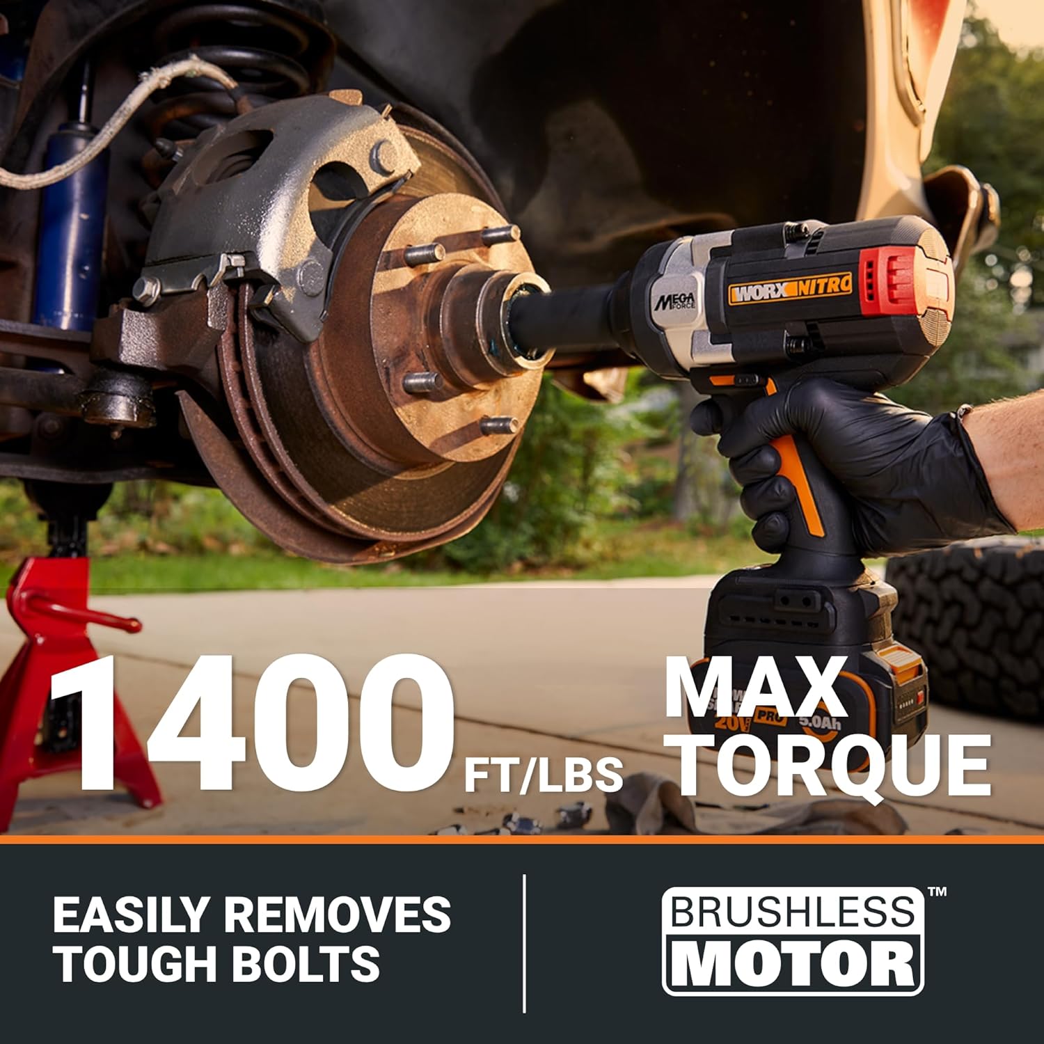 WORX Nitro 20V Brushless High Torque 1/2" Cordless Impact Wrench 1400 FT/LBS, Battery Impact Wrench