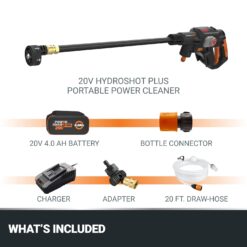 Worx Nitro Hydroshot 20V 710PSI Light-Duty Electric Pressure Washer with Brushless Motor Cordless – Battery & Charger Included