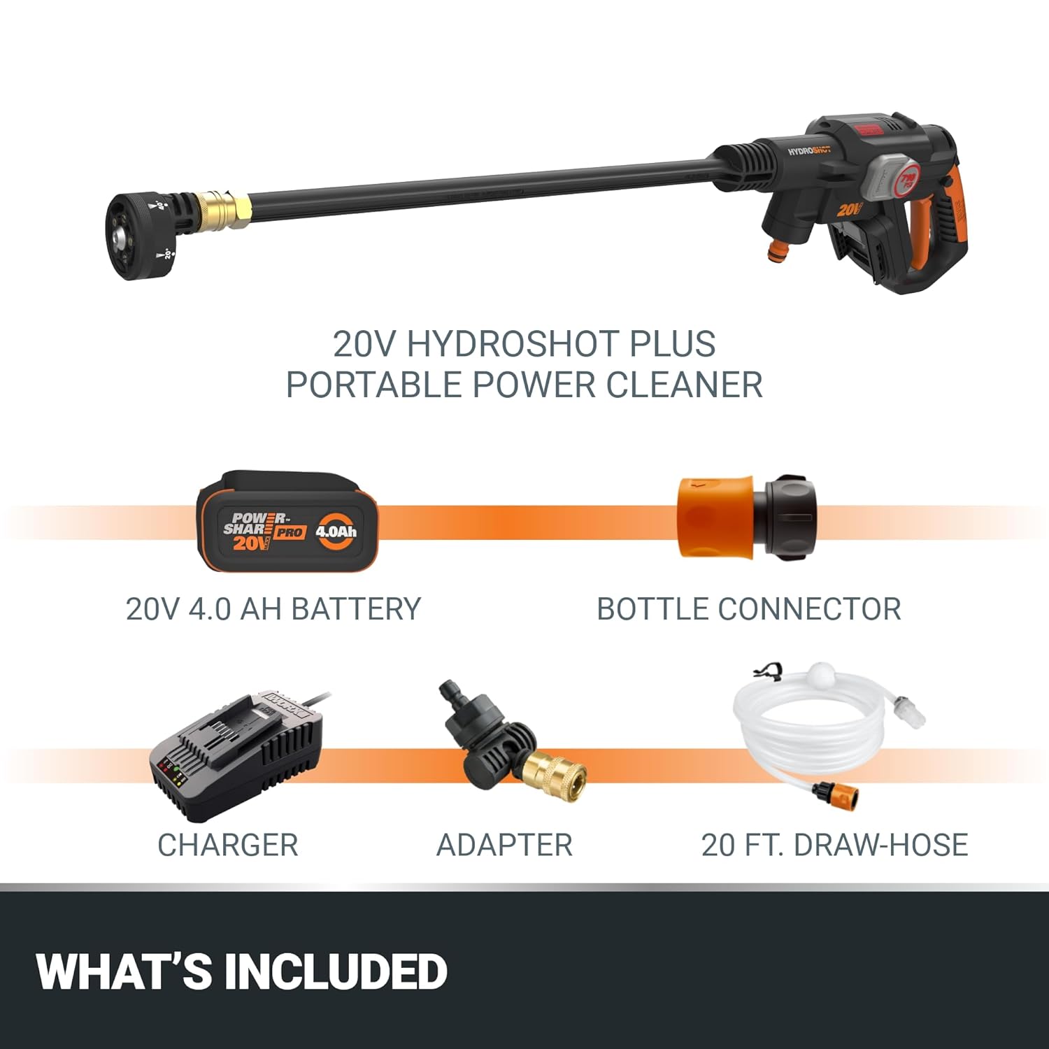 Worx Nitro Hydroshot 20V 710PSI Light-Duty Electric Pressure Washer with Brushless Motor Cordless – Battery & Charger Included