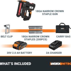 Worx Nitro 20V Cordless 18-Gauge Narrow Crown Stapler, Cordless Staple Gun Fires Up to 80 Staples/Min, Battery Powered Staple Gun