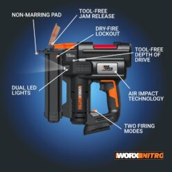 Worx Nitro 20V Cordless 18-Gauge Narrow Crown Stapler, Cordless Staple Gun Fires Up to 80 Staples/Min, Battery Powered Staple Gun