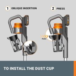 WORX 20V PowerShare Cordless Stick Vacuum WX038L.9, Powerful Cordless Vacuum Cleaner 25Kpa High Suction – Tool Only
