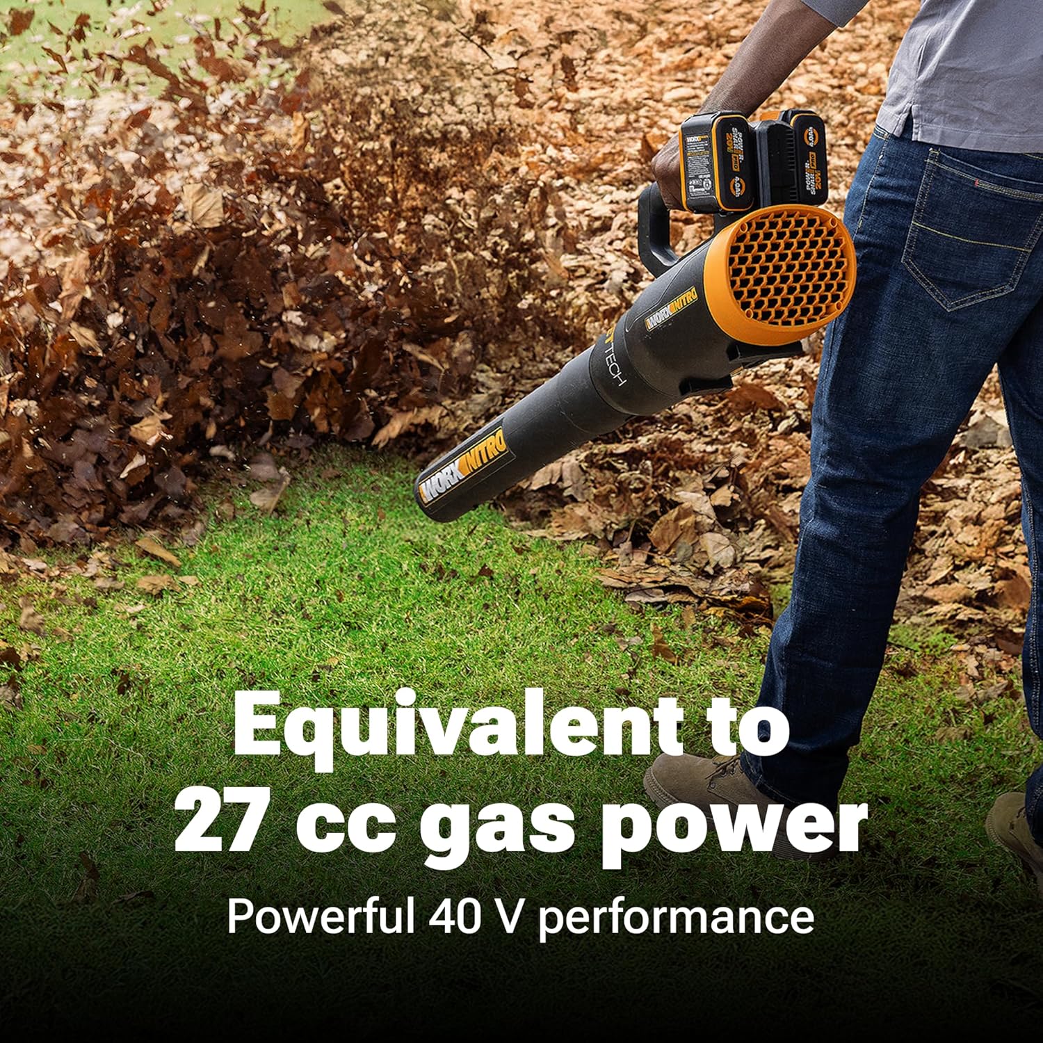 WORX Nitro WG581.1 40V Cordless Leaf Blower, Quiet Electric Blower for Lawn Care with 530CFM & 180MPH, 2 Batteries & Charger Included