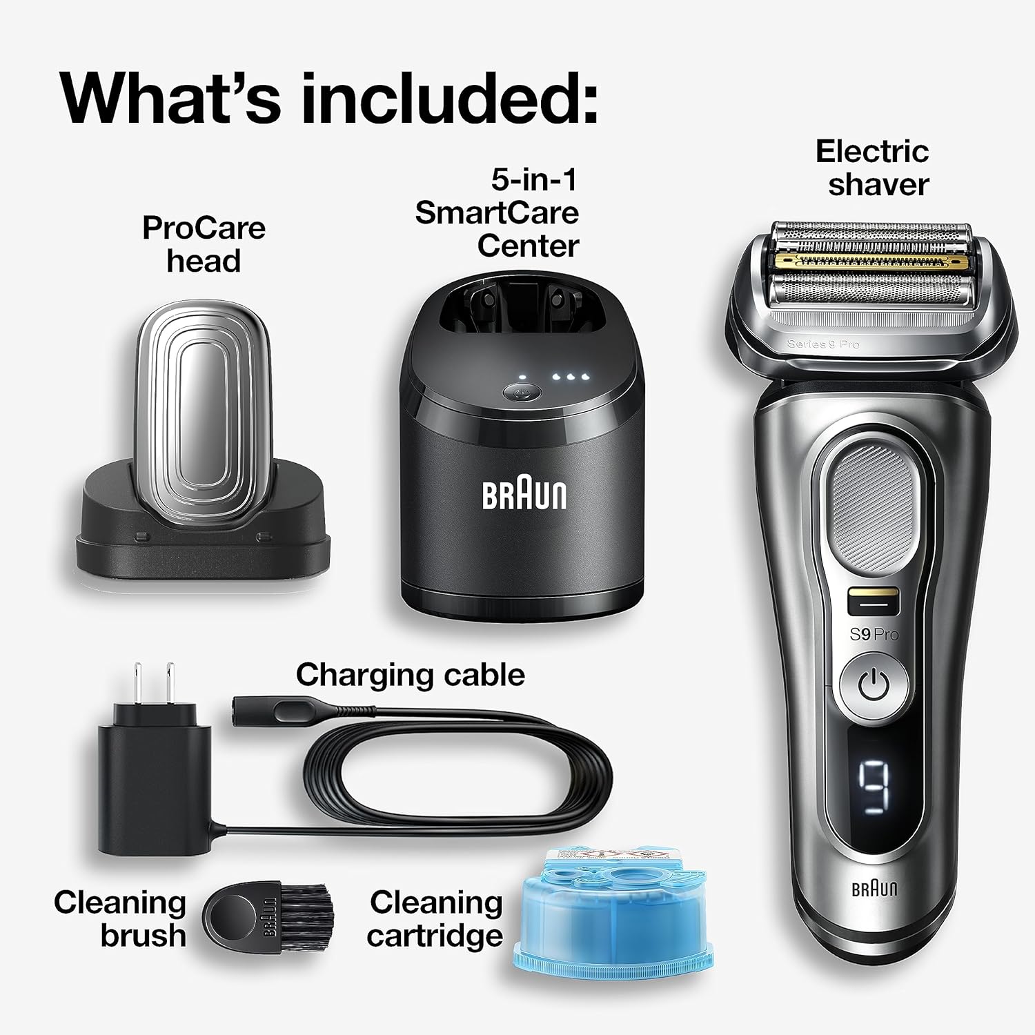 Braun Series 9 Pro 9487cc Electric Razor for Men, Wet & Dry, Rechargeable, Electric Shaver