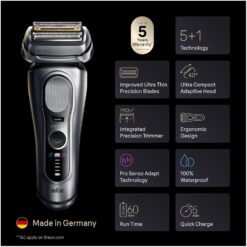 Braun Series 9 PRO+ Electric Shaver, Pro SensoAdapt, 6in1 SmartCare Center, 9697CC, Silver