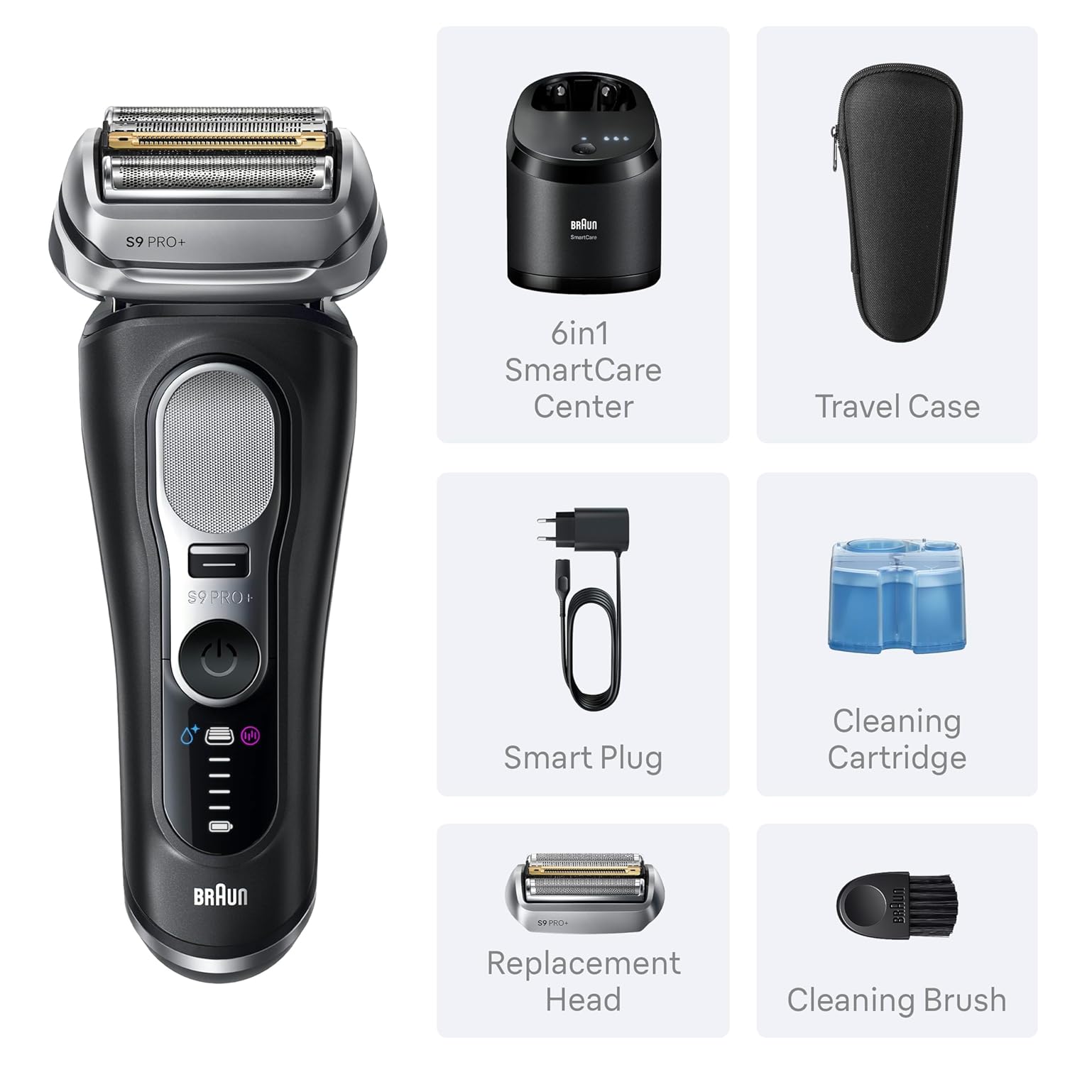 Braun Series 9 PRO+ Electric Shaver, Pro SensoAdapt, 6in1 SmartCare Center, 9660CCPS, Black