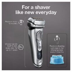 Braun Electric Razor for Men, Waterproof Foil Shaver, Series 9 9390cc, Wet & Dry Shave, with Pop-Up Beard Trimmer, Silver