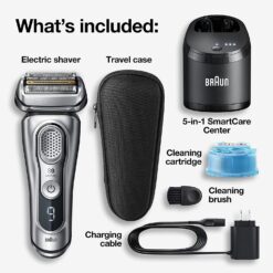 Braun Electric Razor for Men, Waterproof Foil Shaver, Series 9 9390cc, Wet & Dry Shave, with Pop-Up Beard Trimmer, Silver