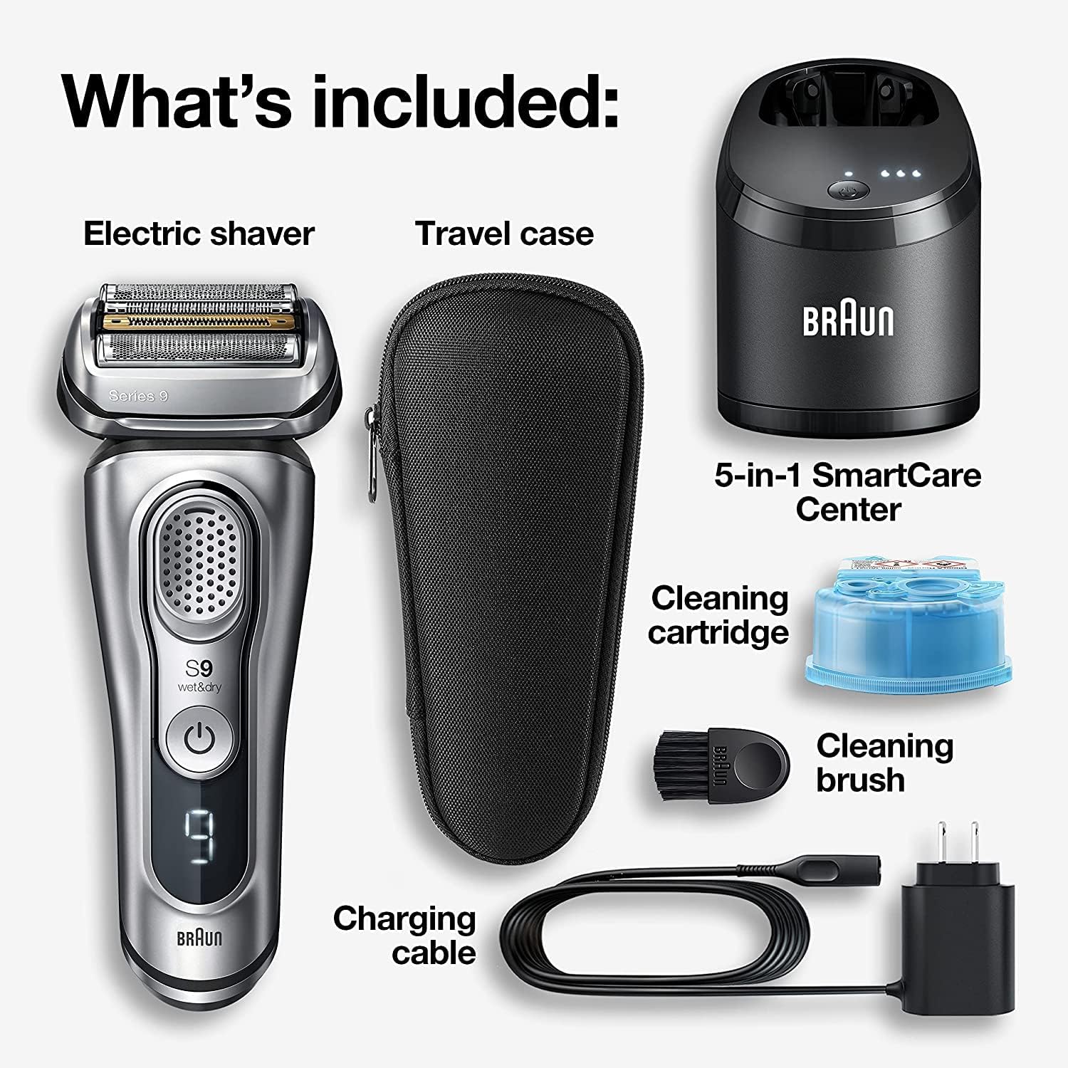 Braun Electric Razor for Men, Waterproof Foil Shaver, Series 9 9390cc, Wet & Dry Shave, with Pop-Up Beard Trimmer, Silver