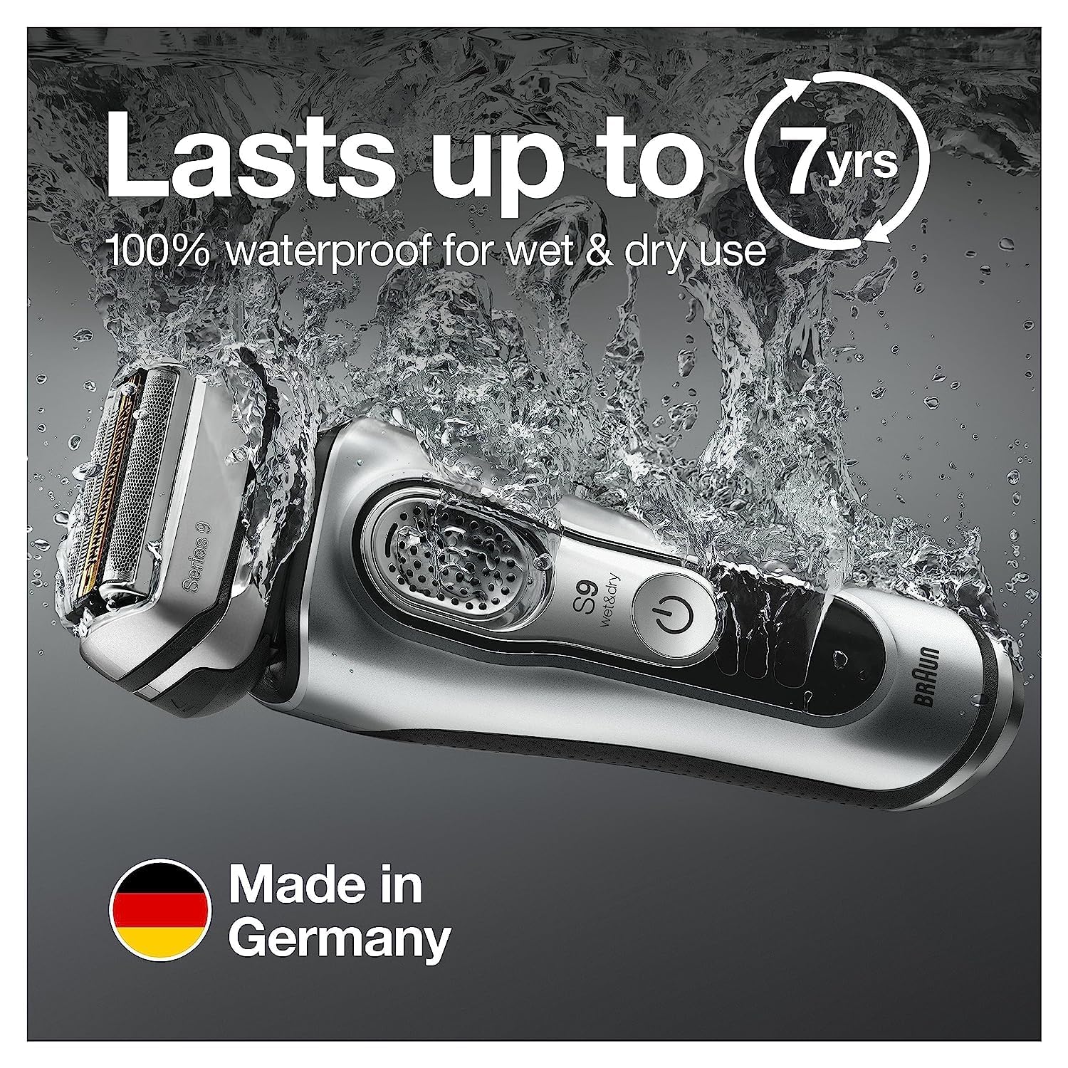 Braun Electric Razor for Men, Waterproof Foil Shaver, Series 9 9390cc, Wet & Dry Shave, with Pop-Up Beard Trimmer, Silver