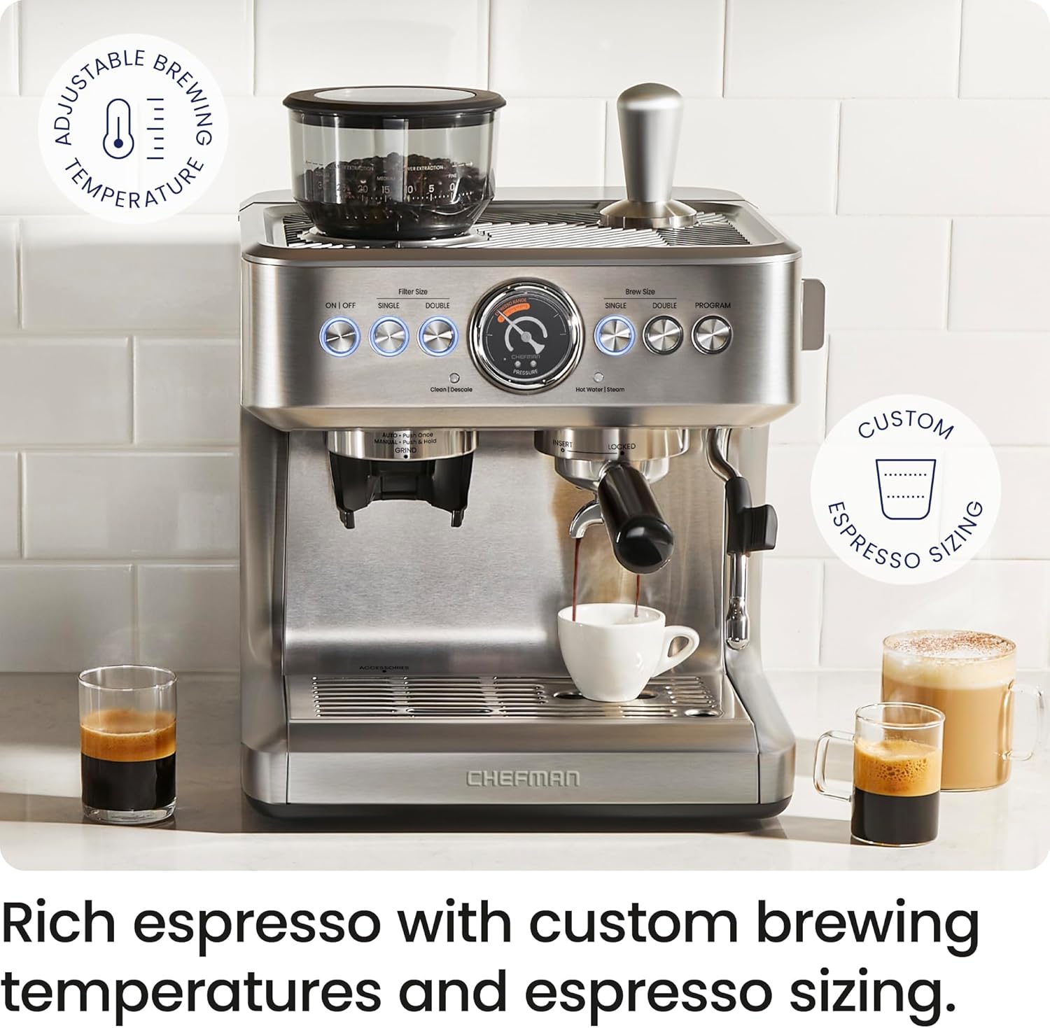 Chefman Crema Supreme 15 Bar Espresso Machine - Stainless Steel