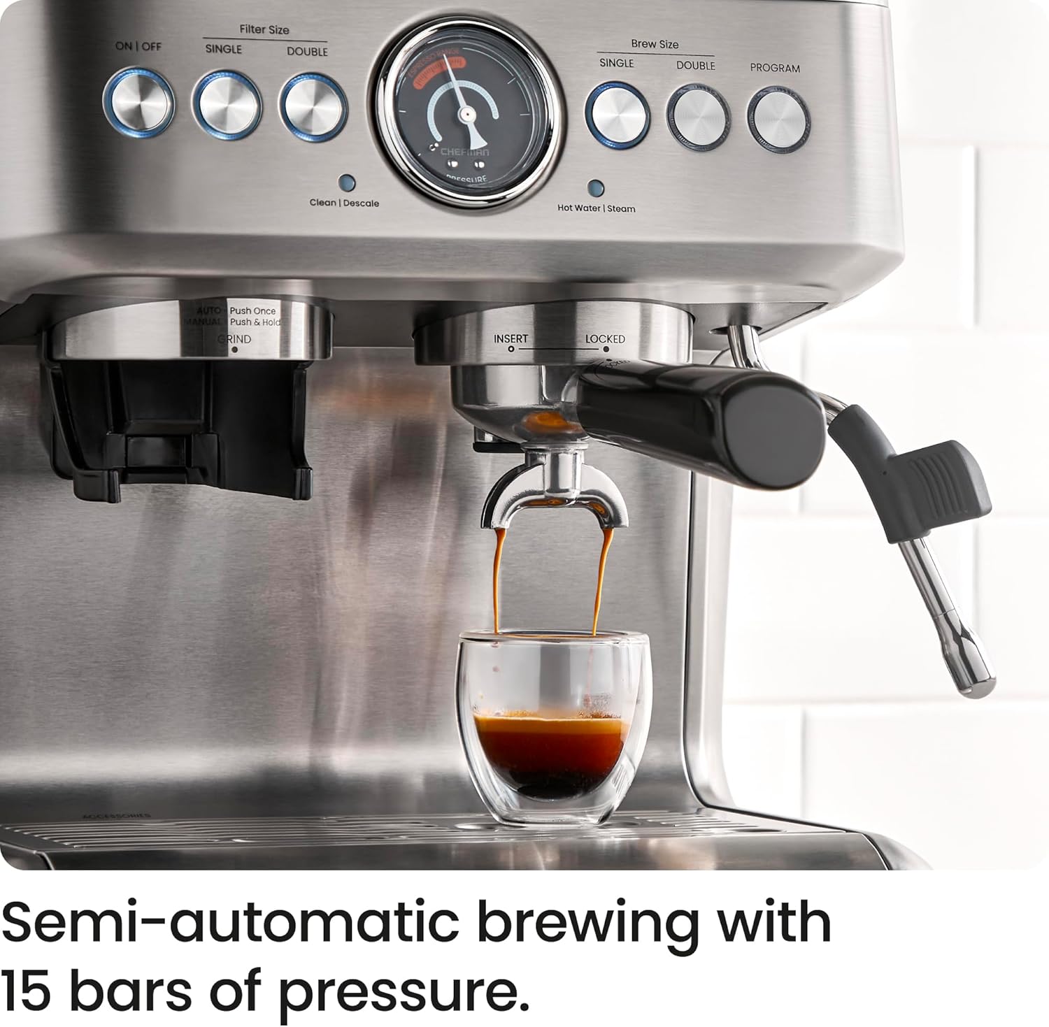Chefman Crema Supreme 15 Bar Espresso Machine - Stainless Steel