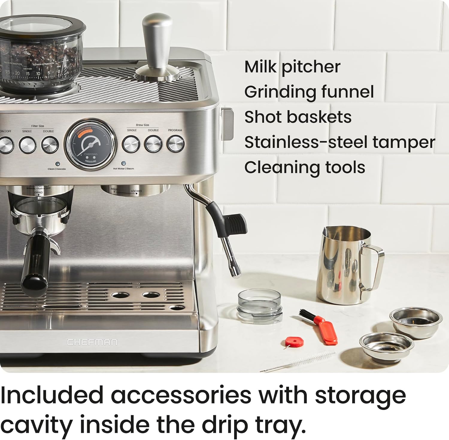 Chefman Crema Supreme 15 Bar Espresso Machine - Stainless Steel