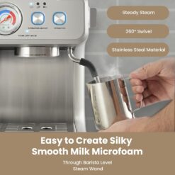 Gevi Dual Boiler Espresso Machine with Built-in Grinder, 58mm Commercial Portafilter, Sterling Silver