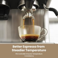 Gevi Dual Boiler Espresso Machine with Built-in Grinder, 58mm Commercial Portafilter, Sterling Silver