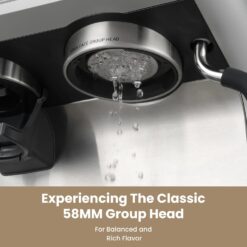Gevi Dual Boiler Espresso Machine with Built-in Grinder, 58mm Commercial Portafilter, Sterling Silver