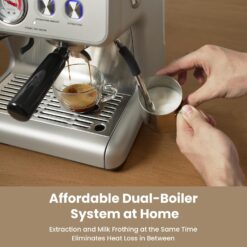 Gevi Dual Boiler Espresso Machine with Built-in Grinder, 58mm Commercial Portafilter, Sterling Silver