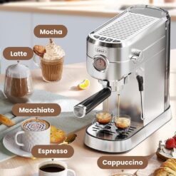 Gevi Commercial Espresso and Coffee Makers, Professional 20 Bar Espresso Maker, Sterling Silver