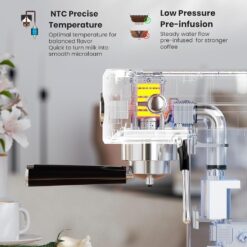 Gevi Commercial Espresso and Coffee Makers, Professional 20 Bar Espresso Maker, Sterling Silver