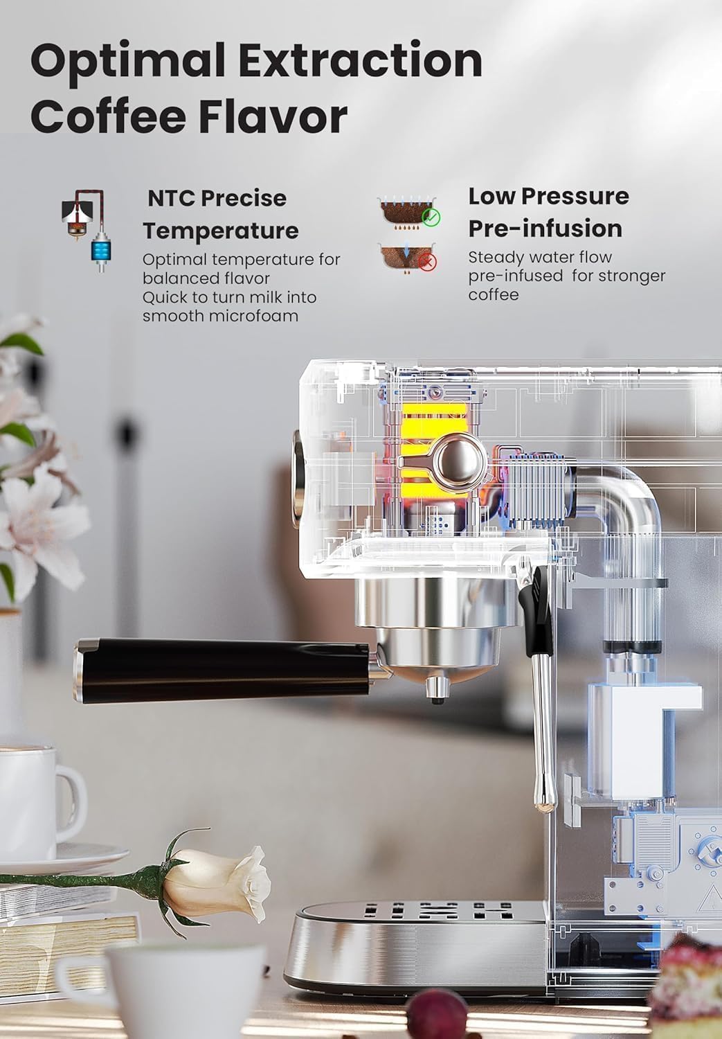 Gevi Commercial Espresso and Coffee Makers, Professional 20 Bar Espresso Maker, Sterling Silver