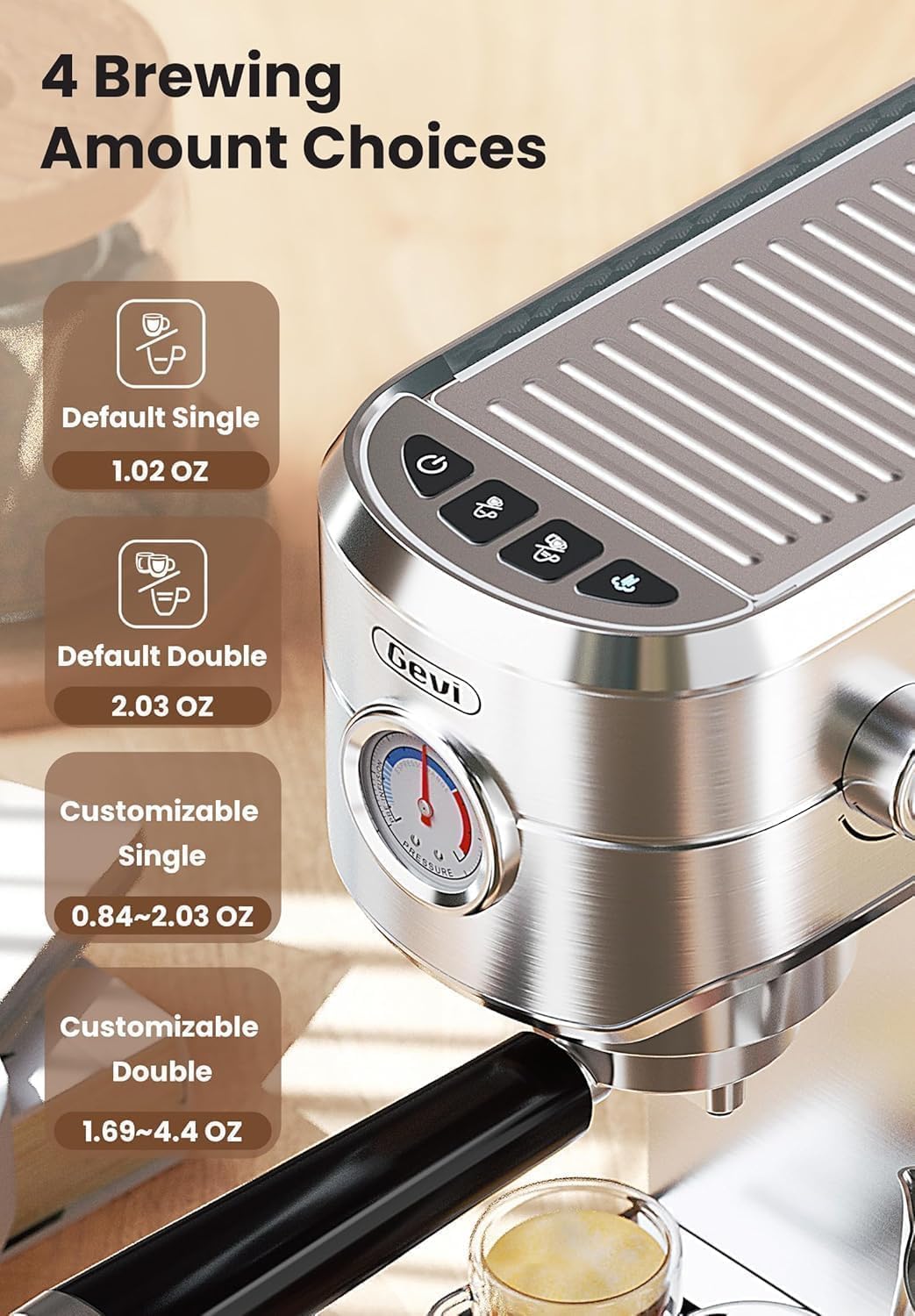 Gevi Commercial Espresso and Coffee Makers, Professional 20 Bar Espresso Maker, Sterling Silver