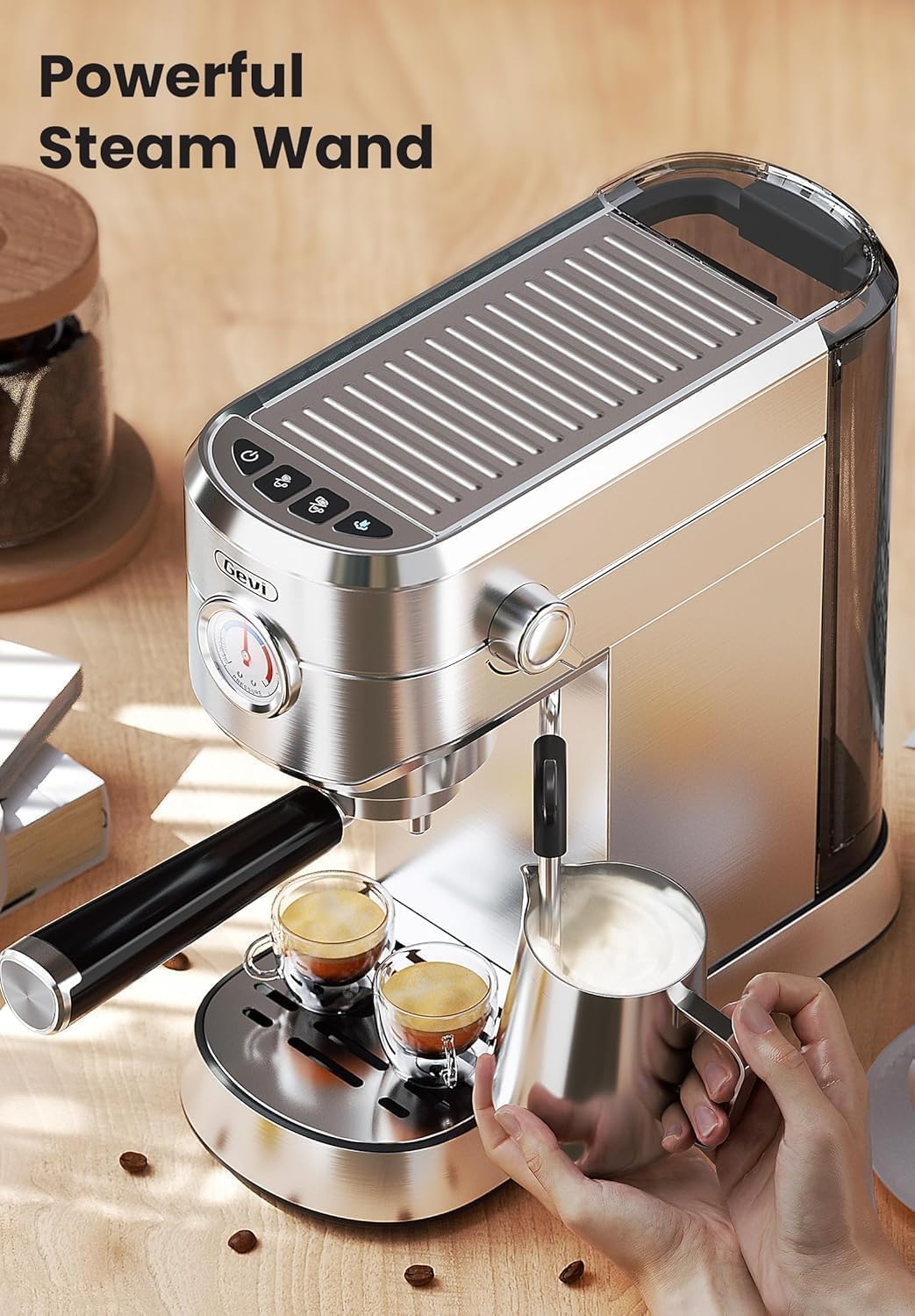 Gevi Commercial Espresso and Coffee Makers, Professional 20 Bar Espresso Maker, Sterling Silver