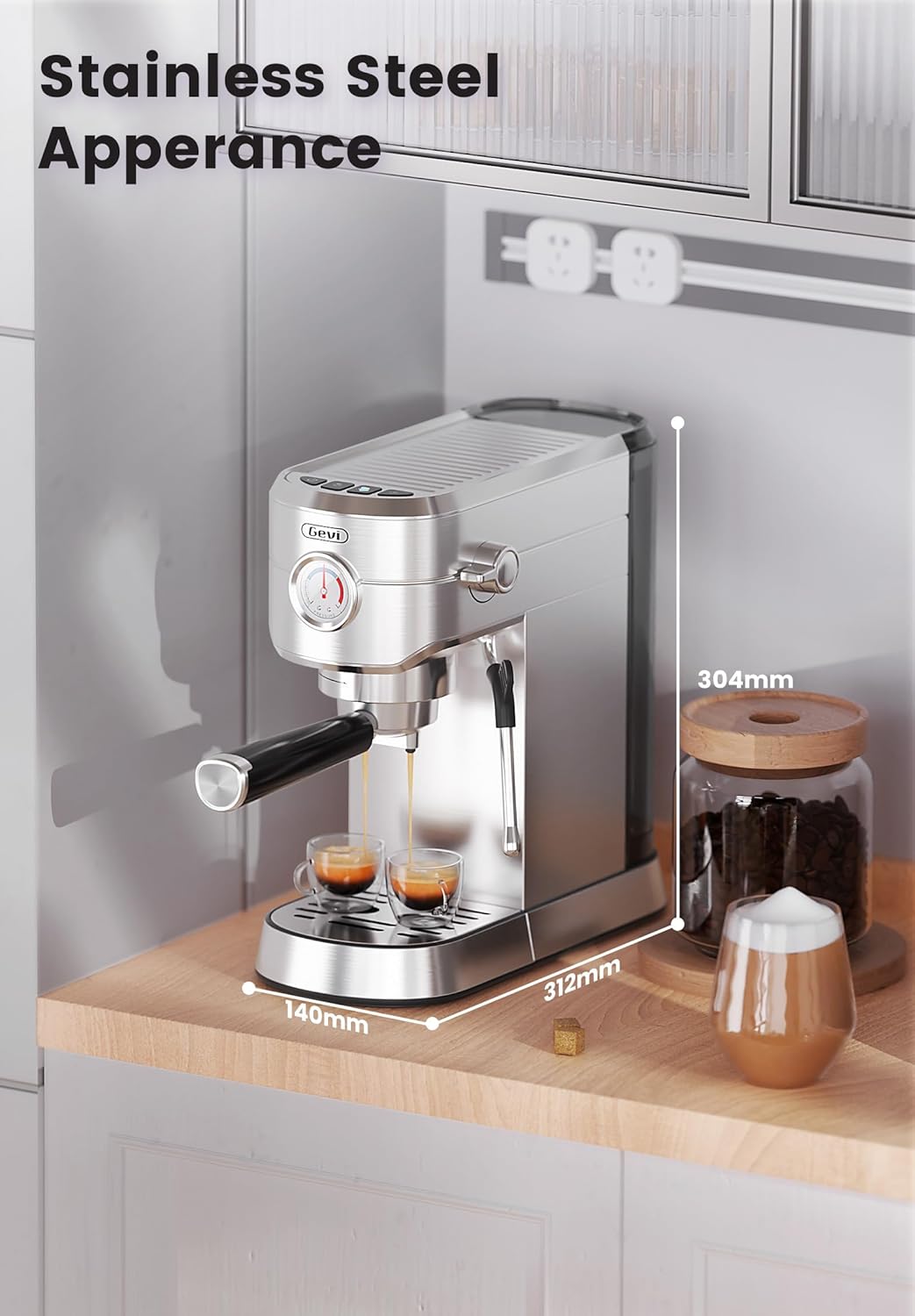 Gevi Commercial Espresso and Coffee Makers, Professional 20 Bar Espresso Maker, Sterling Silver