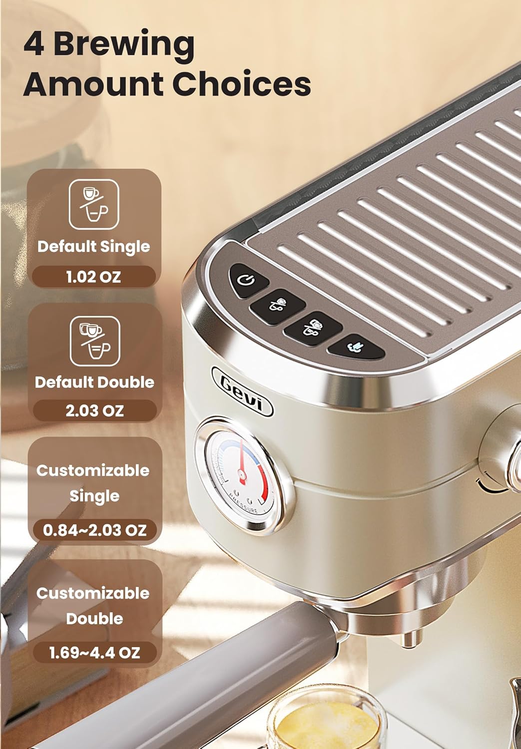 Gevi Commercial Espresso and Coffee Makers, Professional Espresso Maker Latte Machine, Beige