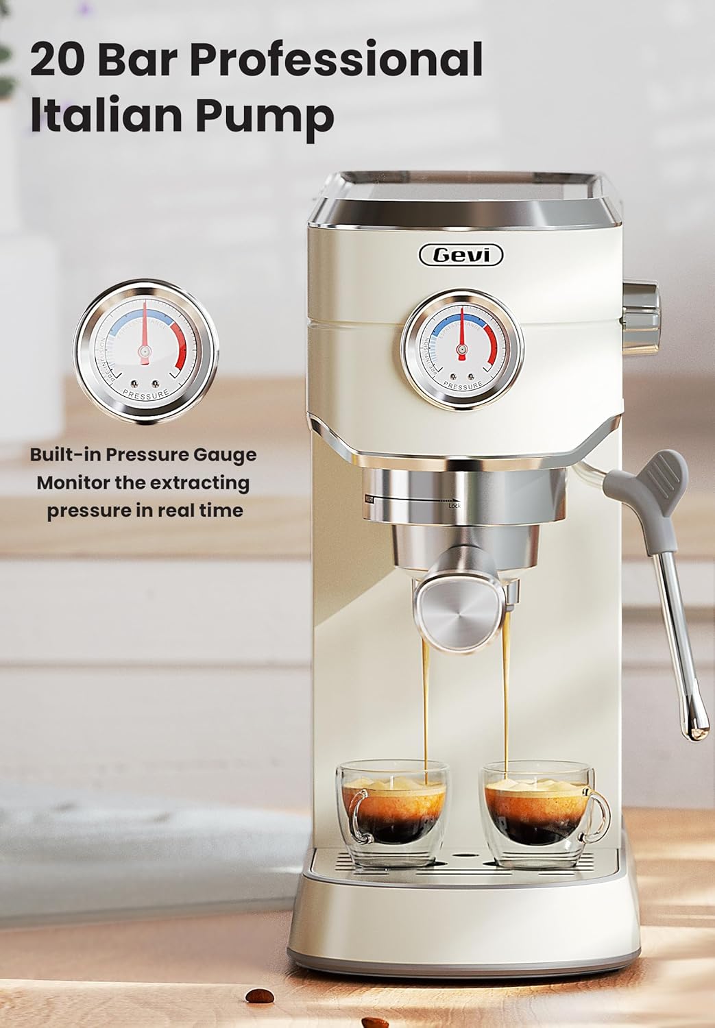 Gevi Commercial Espresso and Coffee Makers, Professional Espresso Maker Latte Machine, Beige