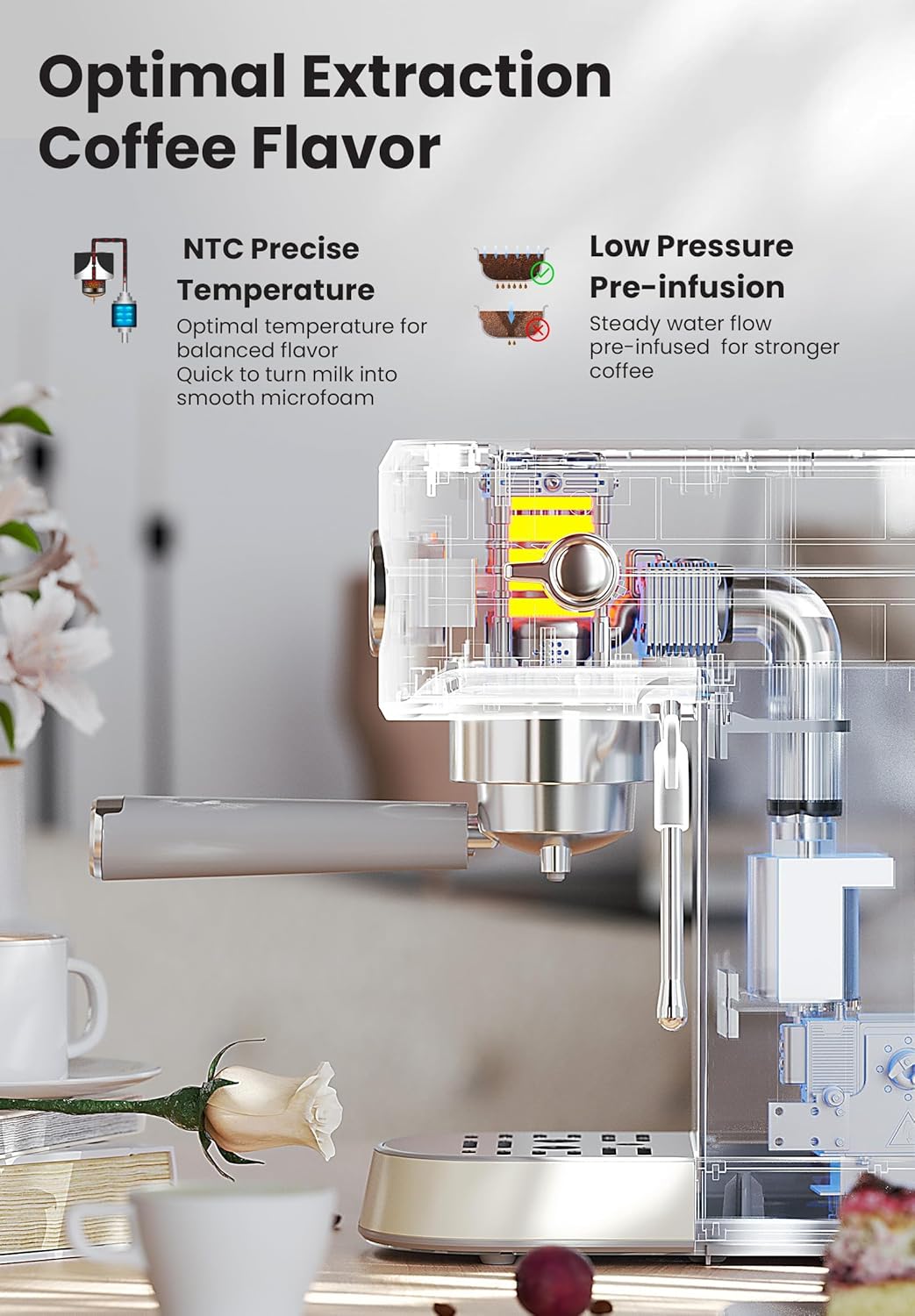 Gevi Commercial Espresso and Coffee Makers, Professional Espresso Maker Latte Machine, Beige