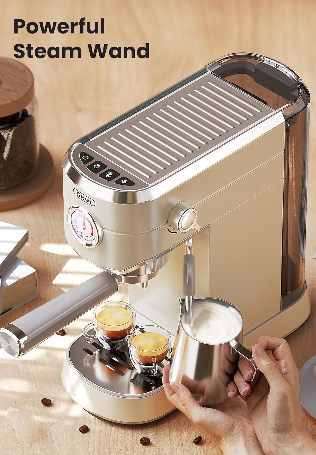 Gevi Commercial Espresso and Coffee Makers, Professional Espresso Maker Latte Machine, Beige