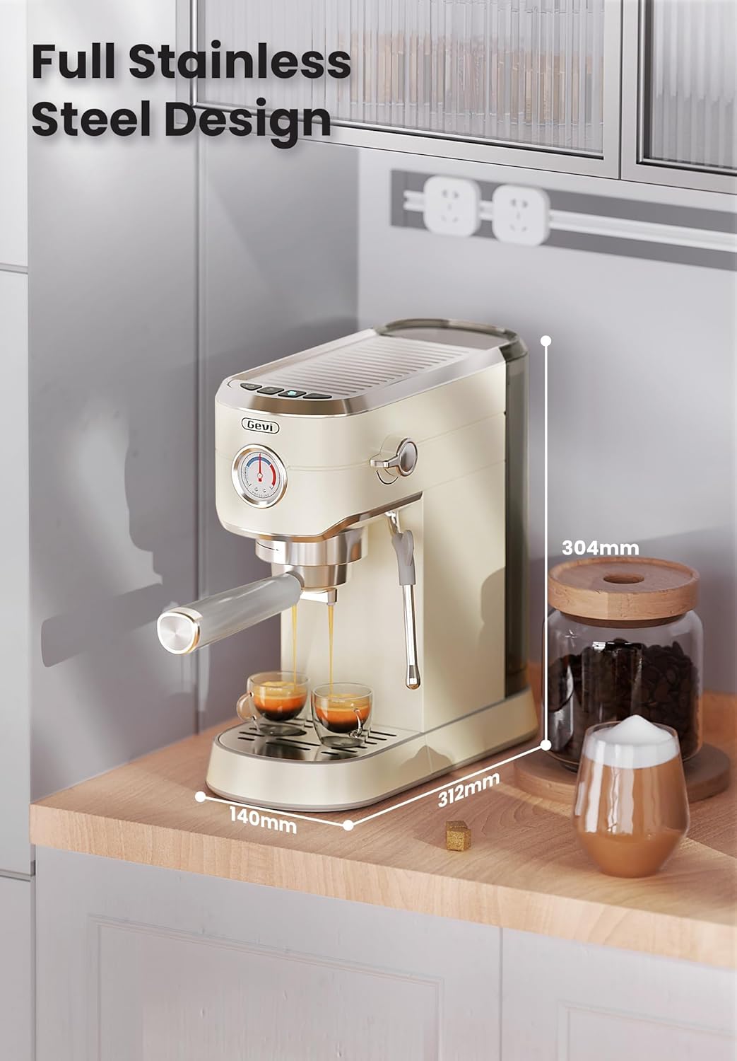 Gevi Commercial Espresso and Coffee Makers, Professional Espresso Maker Latte Machine, Beige