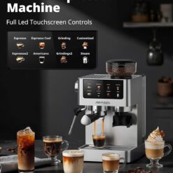 AIRMSEN Espresso Machines with Burr Grinder, 20 Bar, Milk Frother Steam Wand, Stainless Steel Coffee Maker